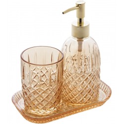 Kit 3 Peças Para Banheiro Diamante Ambar e Dourado de Vidro Sodo-calcico